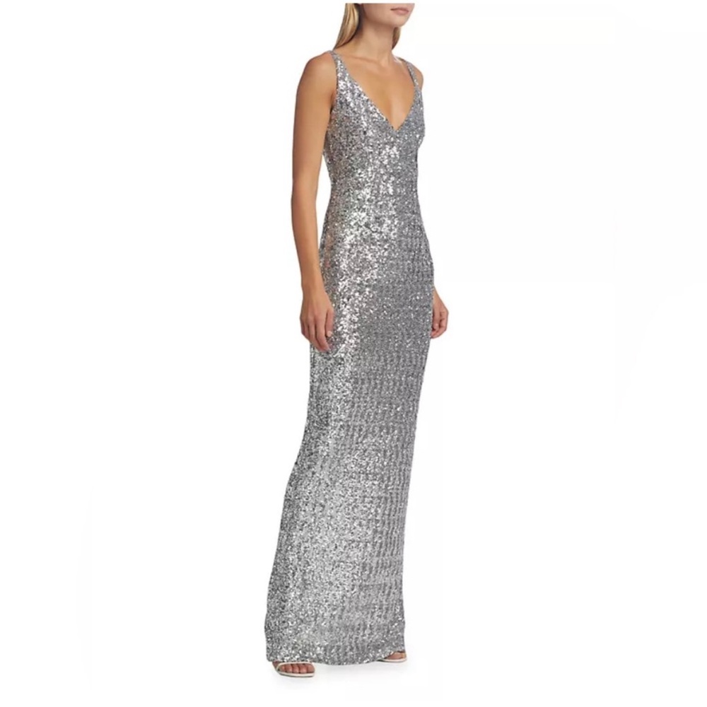 NWT Lauren Ralph Lauren Glittering Silver Maxi Dress